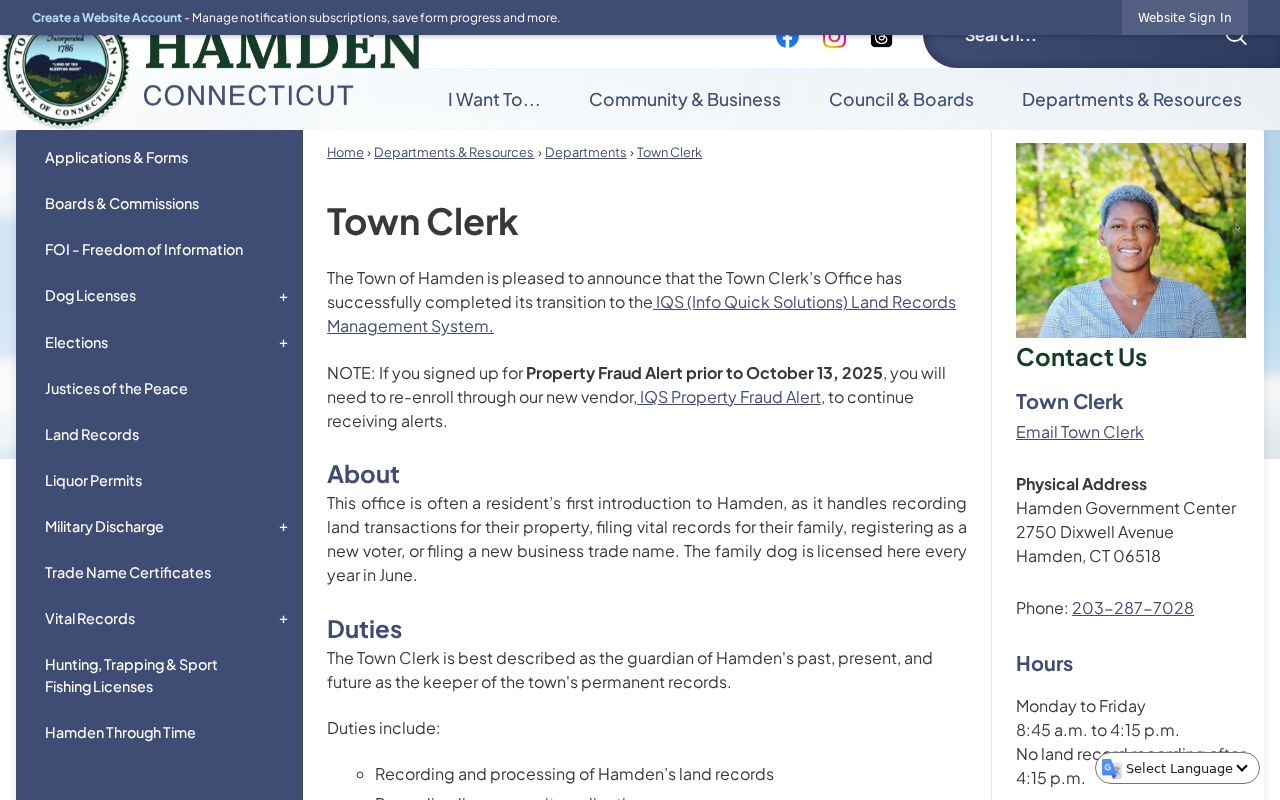 Hamden Superior Court Clerk records and Town Clerk distinction