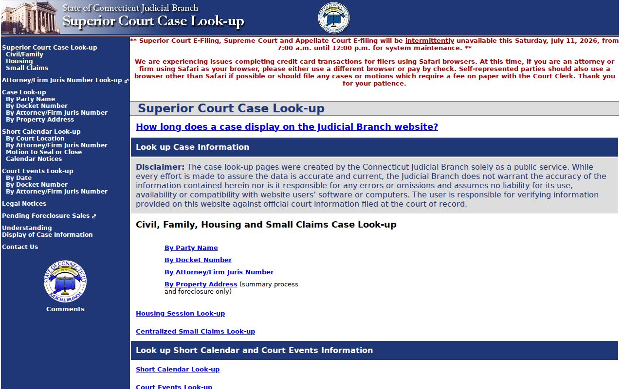 Hamden court records Superior Court civil lookup