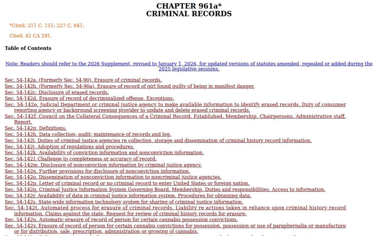 Hamden criminal court records erasure statute source