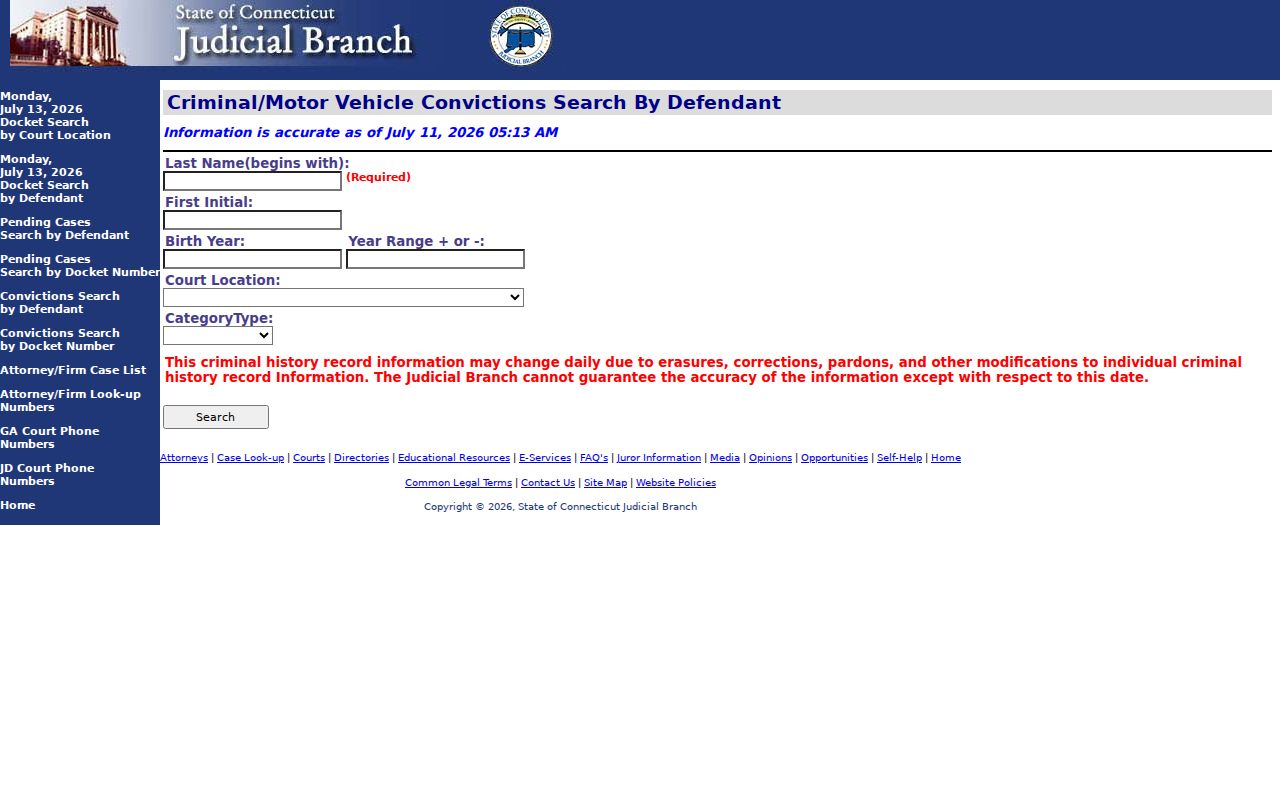 Hamden criminal court records convictions search form