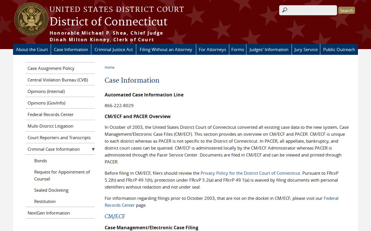 Hamden Superior Court records separate from federal PACER records