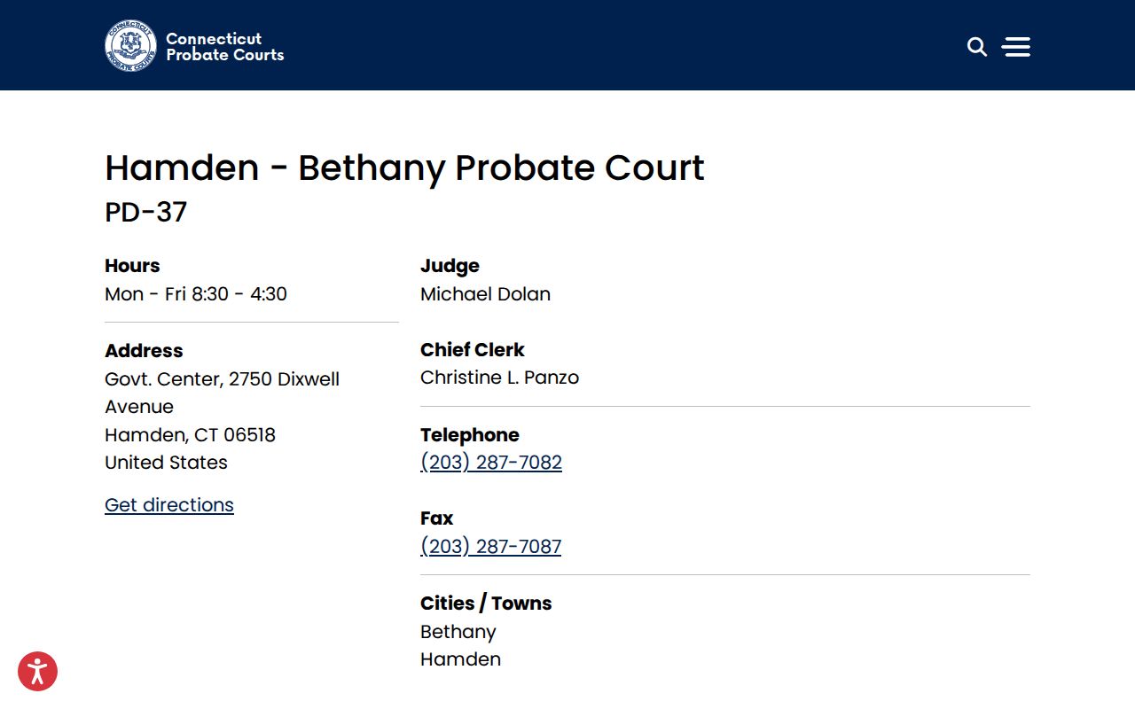 Hamden Court records Hamden-Bethany Probate Court official page