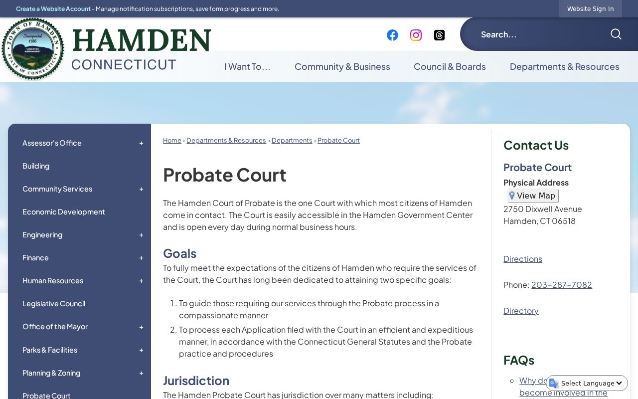 Hamden Court records Town of Hamden probate page