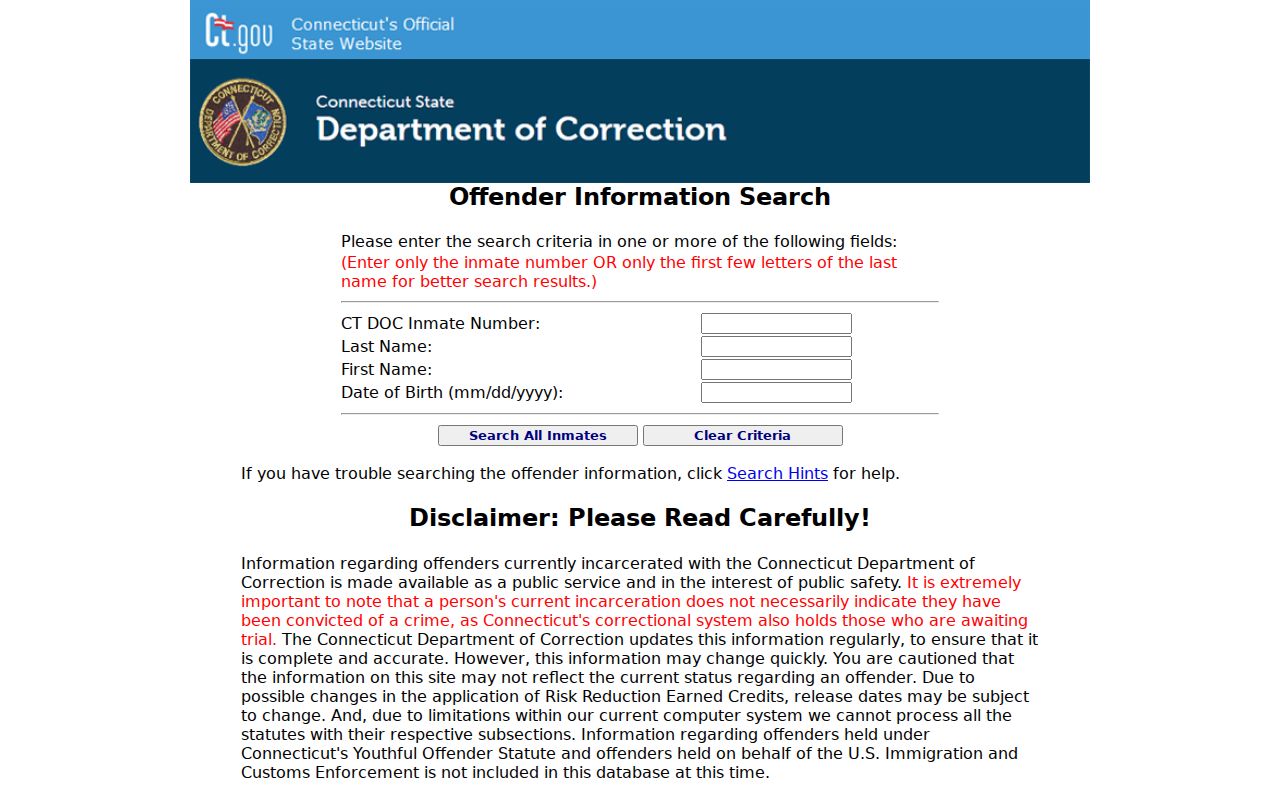 Hamden inmate records Connecticut DOC inmate search