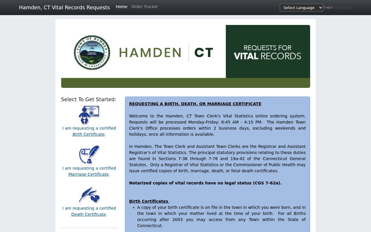 Hamden marriage records online vital record ordering portal