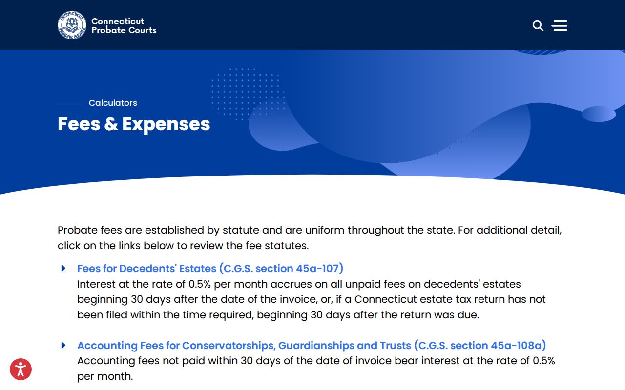 Hamden probate records fees and expenses calculator