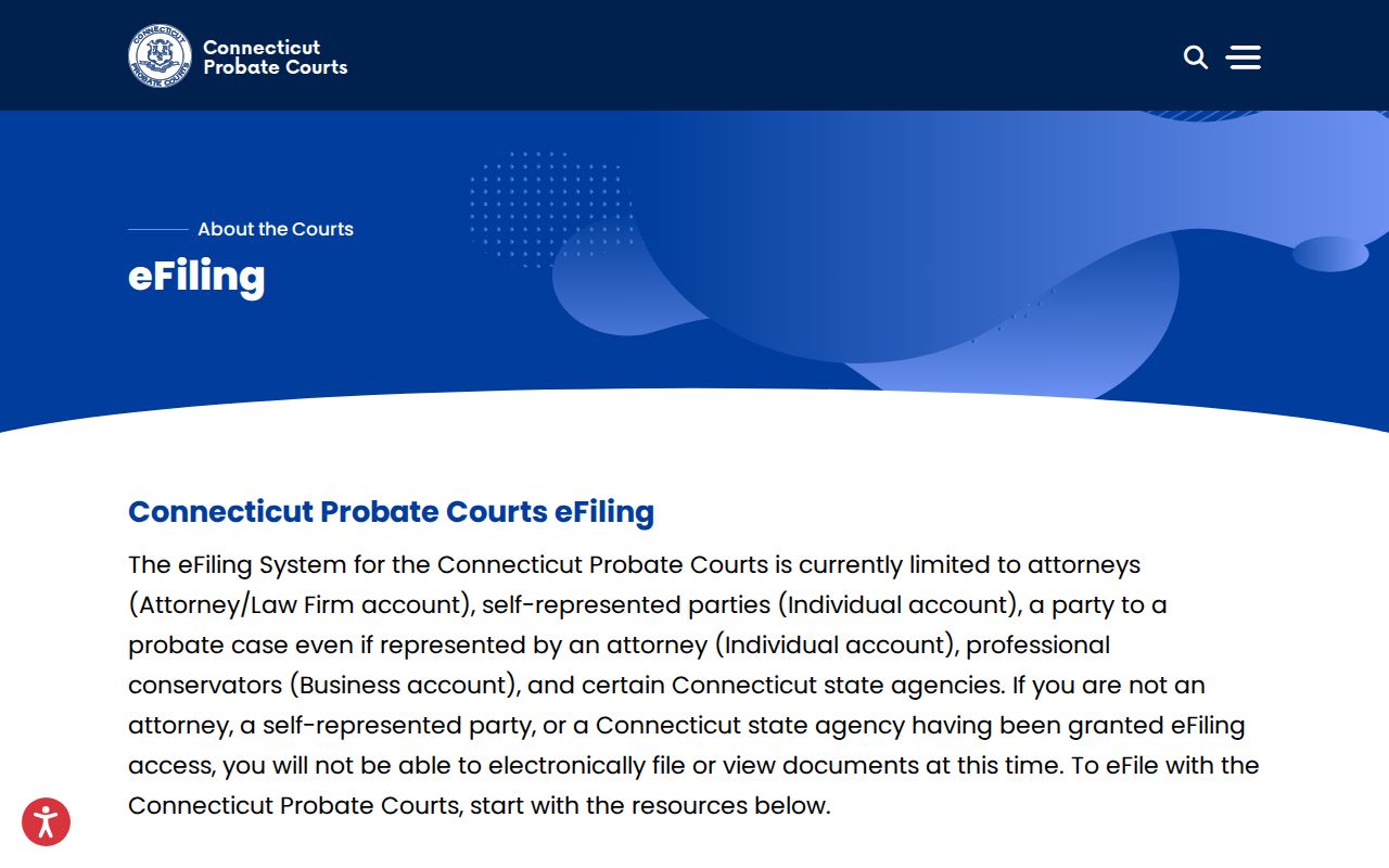 Hamden probate records eFiling access page