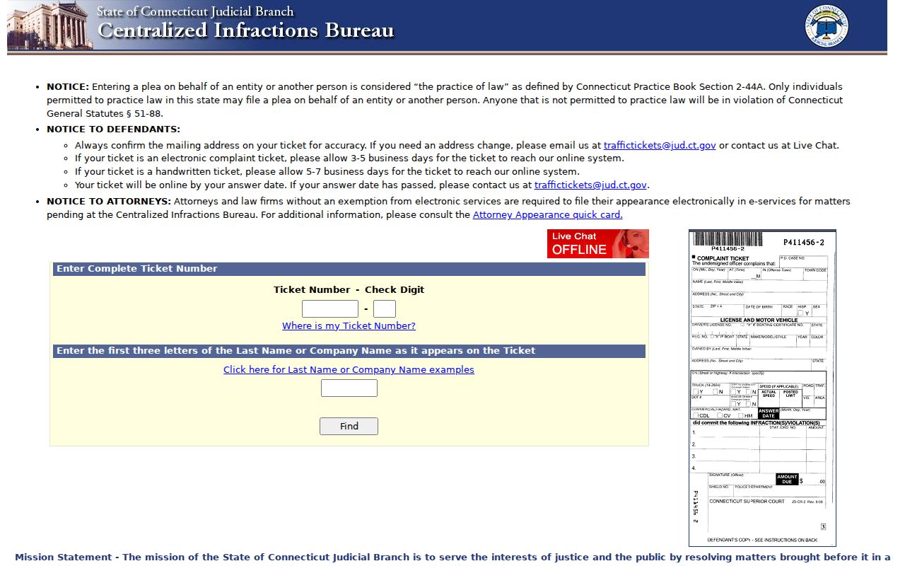 Hamden traffic court records Centralized Infractions Bureau lookup