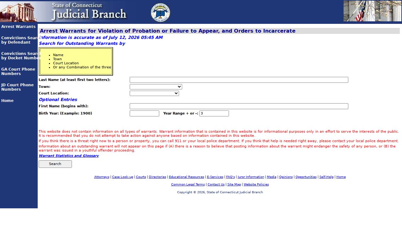 Hamden warrant records statewide VOP and failure to appear search
